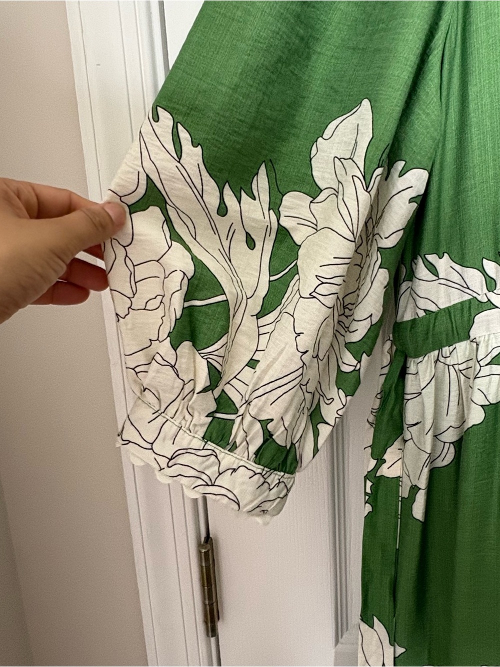 Entro Green White Floral Peony Gardenia Print Midi Dress Ric Rack Trim, S. NWOT - Picture 7 of 15